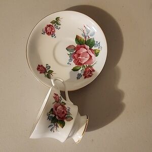 Clarence Bone China Floral Teacup & Saucer Set, Made In England, Numbered